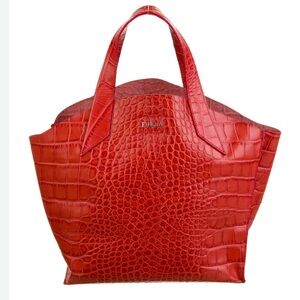 FURLA alligator embossed Handle Bag Tote - Red
